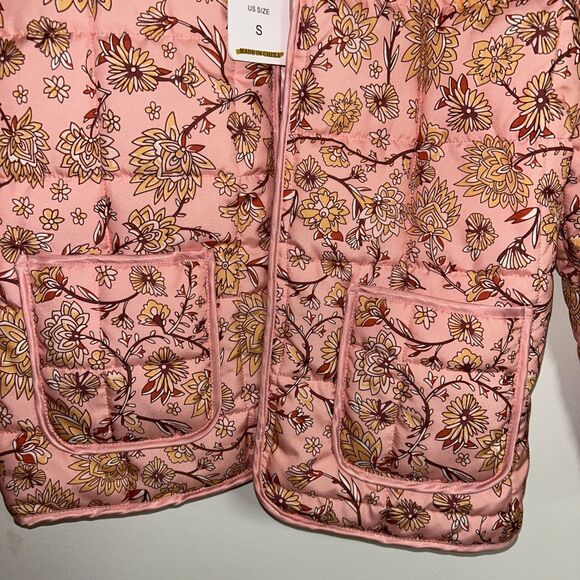 AICHARMWA Pink Floral Quilted Puffer Jacket Women’s Small Lightweight New - Picture 4 of 7